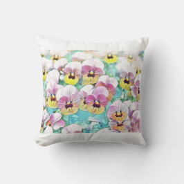 ピンク絵画色の白パンジー クッション