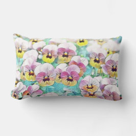 ピンク絵画色の白パンジー ランバークッション