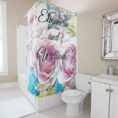 ピンク絵画色の黄色の白いバラ シャワーカーテン (インサイチュ)