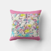 ピンク絵画、黄色、白のバラ クッション (裏面)