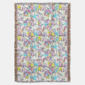 ピンク絵画、黄色、白のバラ スローブランケット (正面縦)