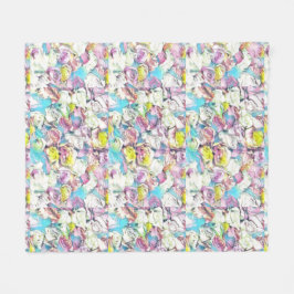 ピンク絵画、黄色、白のバラ フリースブランケット