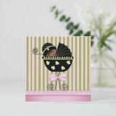 ピンク緑のアフリカ系アメリカ人のベビーガールシャワー 招待状 (スタンド正面)