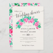 ピンク緑のバラ花庭園の結婚式シャワー 招待状 (正面/裏面)