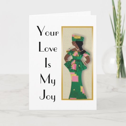 ピンク緑の女性のイメージカードの金ゴールドの装い サンキューカード (正面)