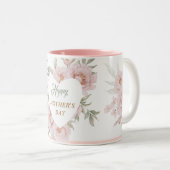 ピンク緑の水の色フェミニンフローラ母の日 ツートーンマグカップ (正面右)