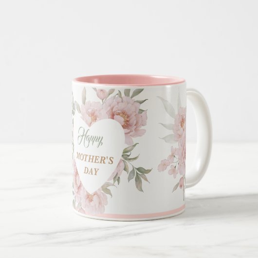 ピンク緑の水の色フェミニンフローラ母の日 ツートーンマグカップ (正面右)