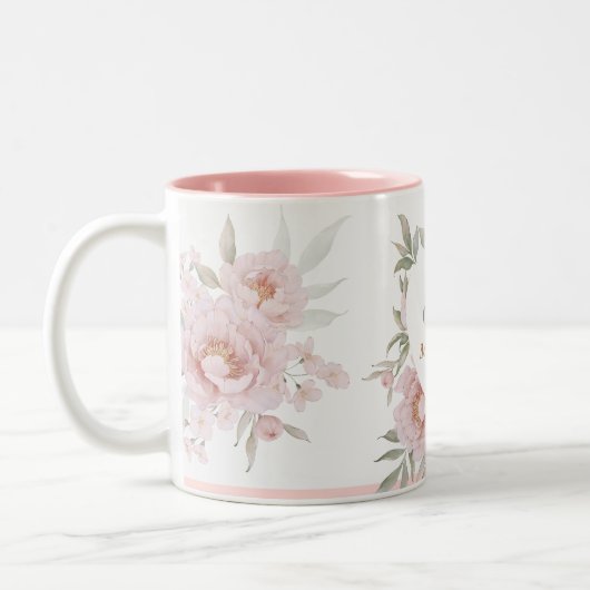 ピンク緑の水の色フェミニンフローラ母の日 ツートーンマグカップ (左)