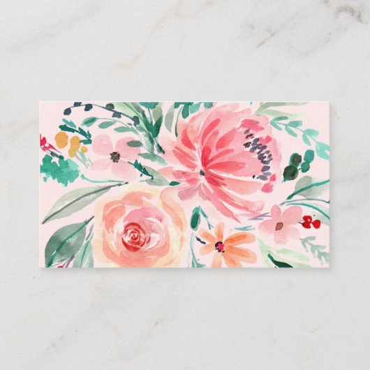 ピンク緑の水彩花囲いカード 名刺 (裏面)