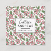 ピンク緑の水色のフローラパイナップルパターン スクエア名刺 (正面)