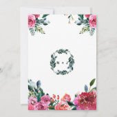 ピンク緑の水色の花ヴィンテージフローラシック 招待状 (裏面)