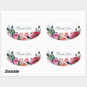 ピンク緑の水色の花ヴィンテージフローラシック 楕円形シール (シート)