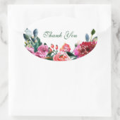 ピンク緑の水色の花ヴィンテージフローラシック 楕円形シール (バッグ)