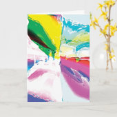 ピンク緑の黄色の青の白の非現実的な花C カード (黄色い花)