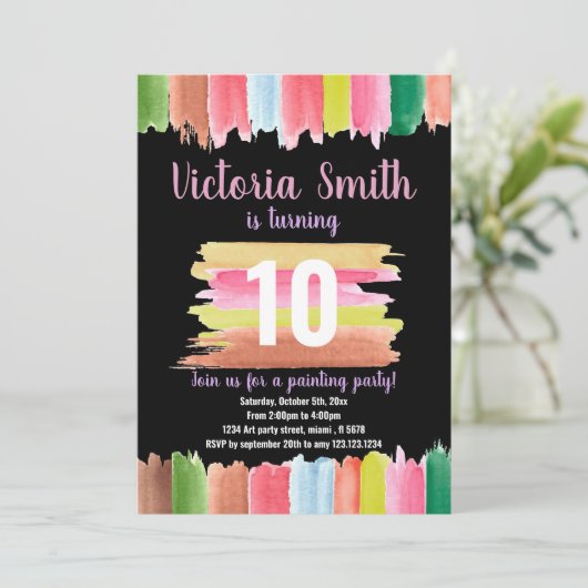 ピンク線の絵を描誕生日招待状 招待状 (スタンド正面)