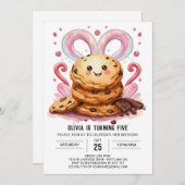 ピンク編集可能チョコレートクッキー誕生日 招待状 (正面/裏面)