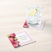 ピンク縁どのフローラ結婚の スクエアペーパーコースター (インサイチュ)