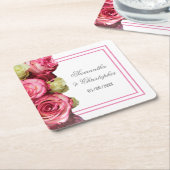 ピンク縁どのフローラ結婚の スクエアペーパーコースター (アングル)