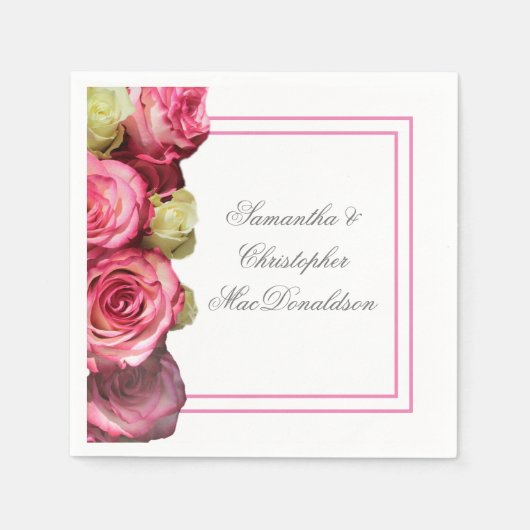 ピンク縁どのフローラ結婚の スタンダードカクテルナプキン (正面)