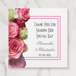 ピンク縁どの感謝していローズ結婚 フェイバータグ