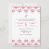 ピンク縁どイカットアナンドカラジシーク結婚ズ 招待状 (正面)