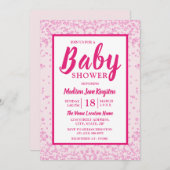 ピンク縁どグリッターベビーガーリーシャワー招待状 招待状 (正面/裏面)