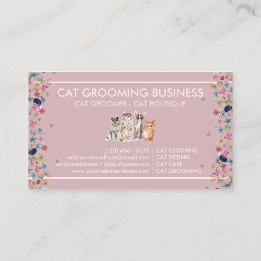 ピンク縁どフローラフレーム猫ラブペットの足 名刺 (裏面)