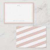 ピンク縁ど二重モダンモノグラムストライプの ノートカード (正面/裏面)