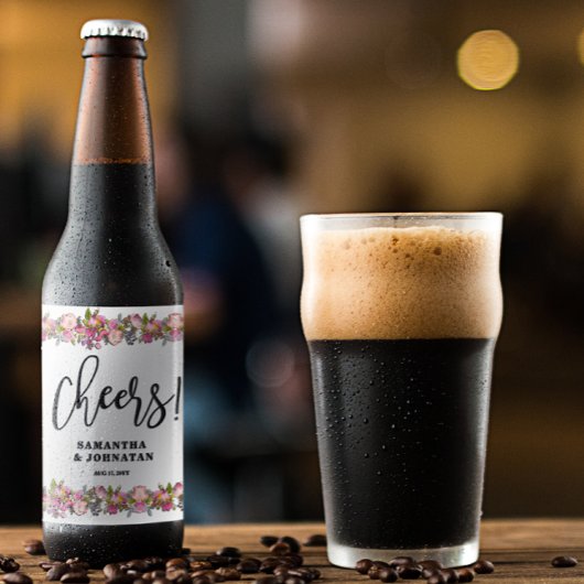 ピンク縁ど結婚フローラ ビールラベル