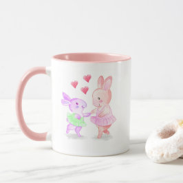 ピンク縁＆ハンドル付きマグカップ　ウサギのチュチュダンス マグカップ