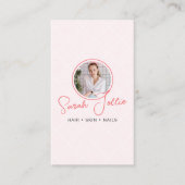 ピンク美しいサロンスキャン可能なQRコード写真 名刺 (正面)