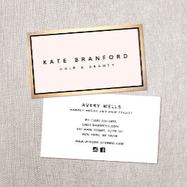 ピンク美しいサロンプロフェッショナル縁ど金ゴールド 名刺