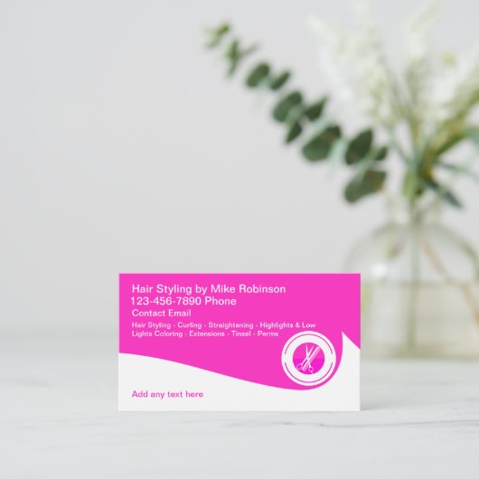 ピンク美しいヘアスタイリストテーマ名刺 名刺 (スタンド正面)