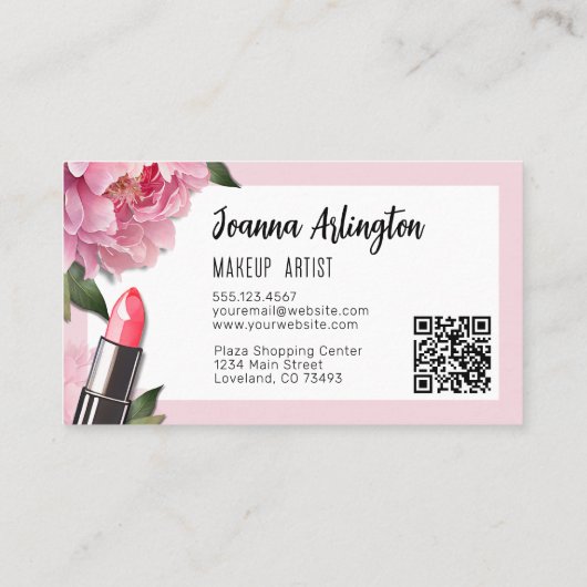 ピンク美しいメイクアップアーティスト 名刺 (裏面)