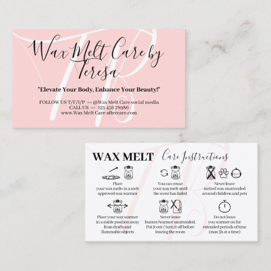 ピンク美しいワックスメルト気に指示 名刺 (正面/裏面)