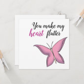 ピンク羽ばたき蝶バレンタイン カード (正面/裏面インサイチュ)