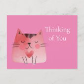 ピンク考えのかわいい猫 ポストカード (正面)