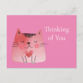 ピンク考えのかわいい猫 ポストカード