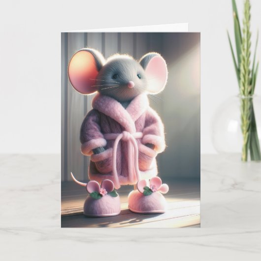 ピンク考えのローブを着たマウスの カード (正面)