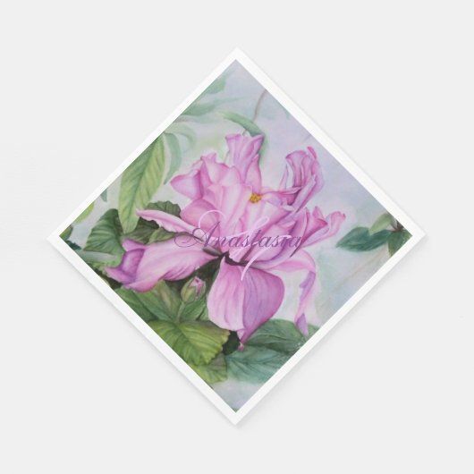 ピンク考えオキラン誕生日パーティモノグラム スタンダードランチョンナプキン (角)