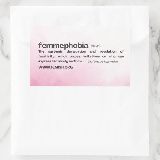 ピンク背景の女性恐怖症の定義 長方形シール (バッグ)