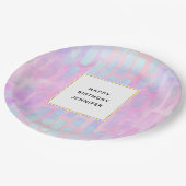 ピンク背景の青い四角形の誕生日 ペーパープレート (アングル)