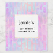 ピンク背景の青い四角形の誕生日 ワインラベル (シングルラベル)