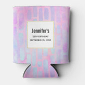 ピンク背景の青い四角形の誕生日 缶クーラー (正面)