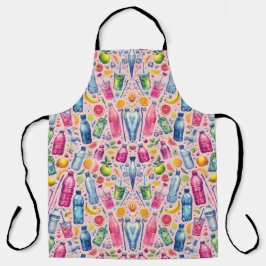 ピンク背景カラフルなウォーターボトル エプロン