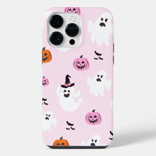 ピンク背景ハロウィン iPhoneケース (裏面)