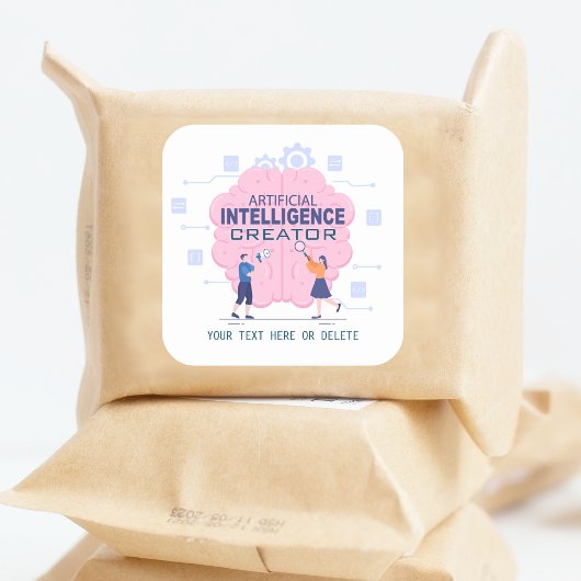 ピンク脳イラストレーション人工知能 スクエアシール