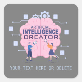 ピンク脳イラストレーション人工知能 スクエアシール
