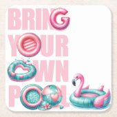 ピンク自分のプールパーティー スクエアペーパーコースター (正面)
