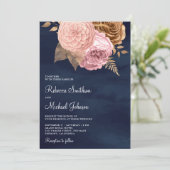 ピンク自然のフローラネイビー結婚ズ 招待状 (スタンド正面)